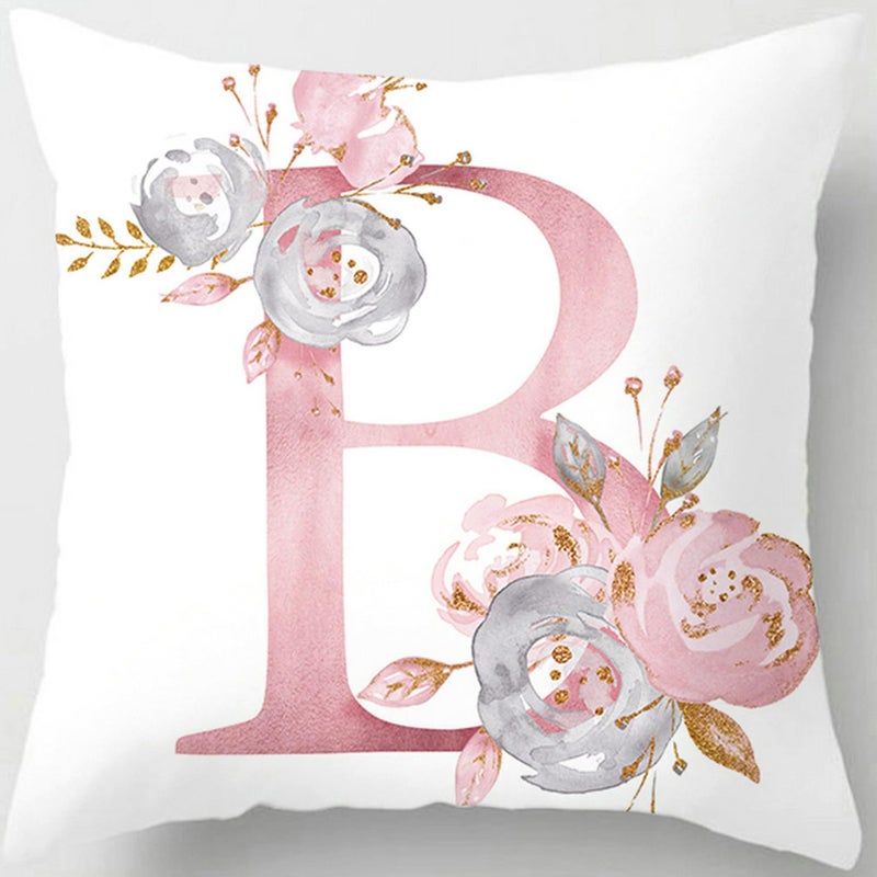Tillskuch Pink Throw Pillow Covers Cute Alphabet Decorative Cushion Covers Square Letter Throw Pillows Protectors for Sofa Couch Bedroom Chair Home Decor 18 x 18 Inch(B) - Image 1